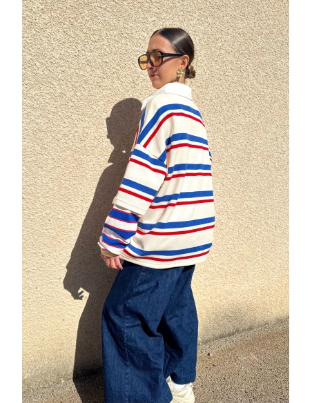 SEE YOU AGAIN SARL AROMA RAYE BLANC PULL FEMME