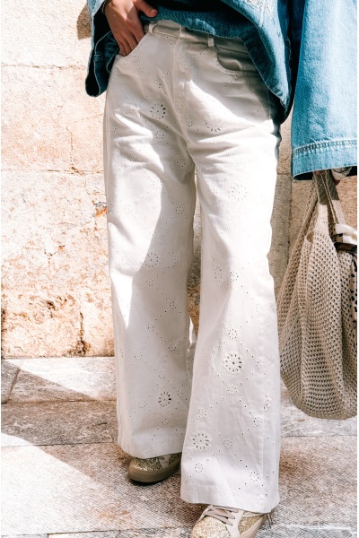 Pantalon Brodé Blanc JEAN