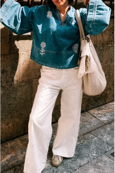 Pantalon Brodé Blanc JEAN 2