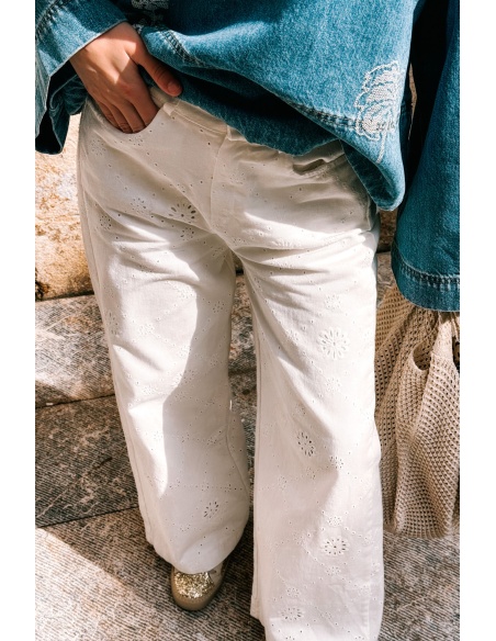 Pantalon Brodé Blanc JEAN Noho - 3 | Accueil