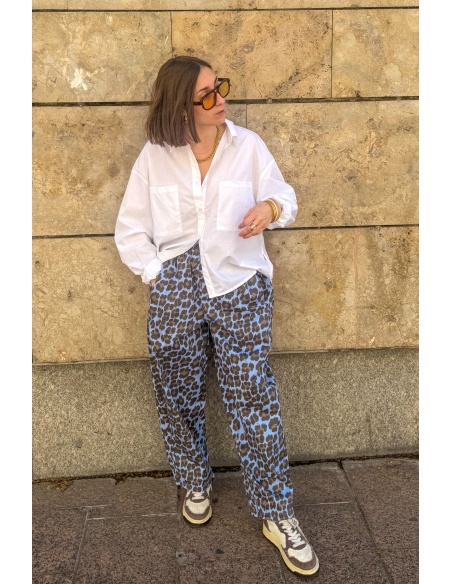 JUDIE Blaue Johanna-Hose mit Leopardenmuster