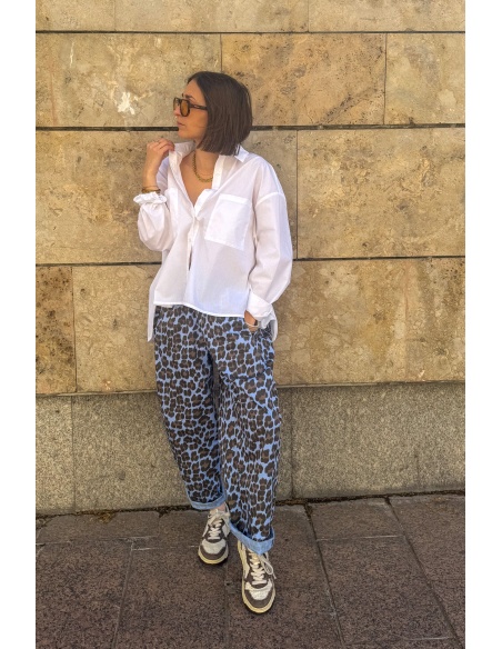 JUDIE Pantalón Johanna Leopardo Azul