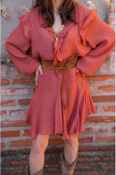 Robe Courte Terracotta SOULY - Élégance pour Femmes