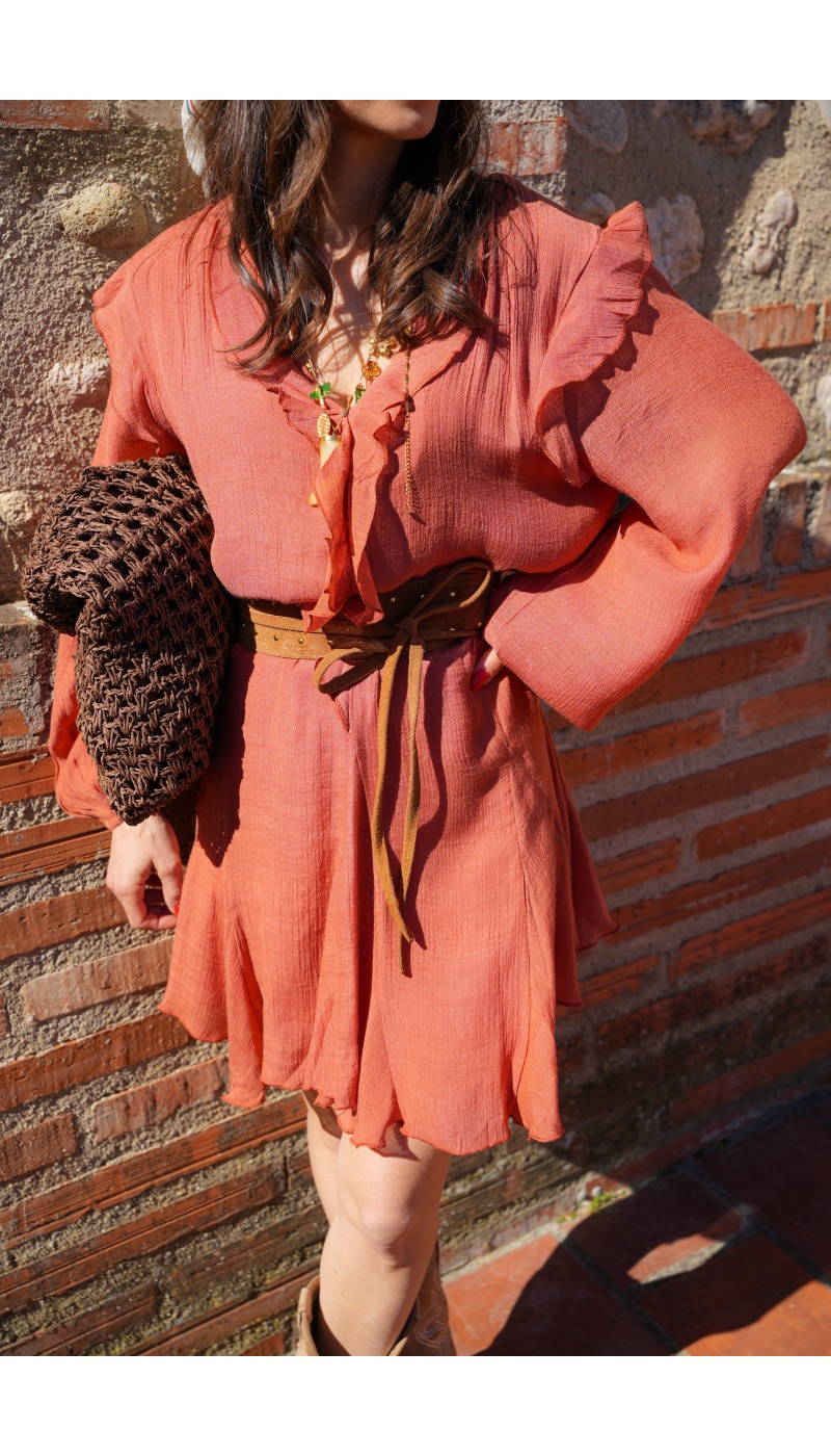 Robe Courte Terracotta SOULY - Élégance pour Femmes