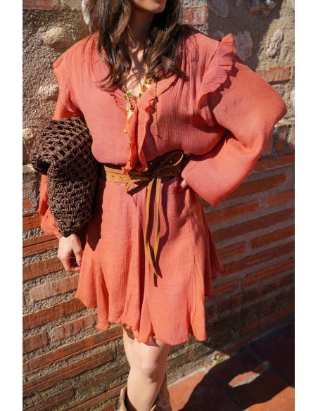 Robe Courte Terracotta SOULY - Élégance pour Femmes