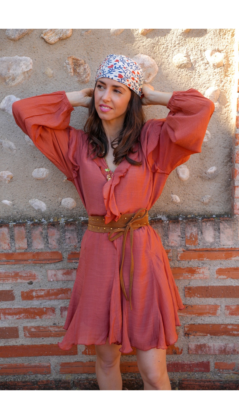 Robe Courte Terracotta SOULY - Élégance pour Femmes