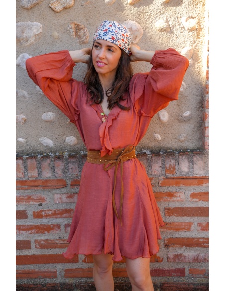 Robe Courte Terracotta SOULY - Élégance pour Femmes