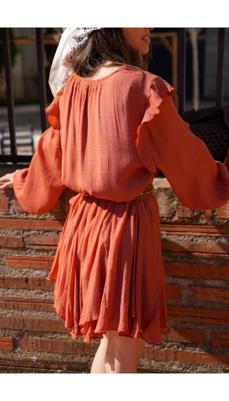 Robe Courte Terracotta SOULY - Élégance pour Femmes