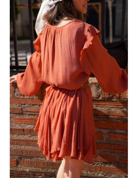 Robe Courte Terracotta SOULY - Élégance pour Femmes