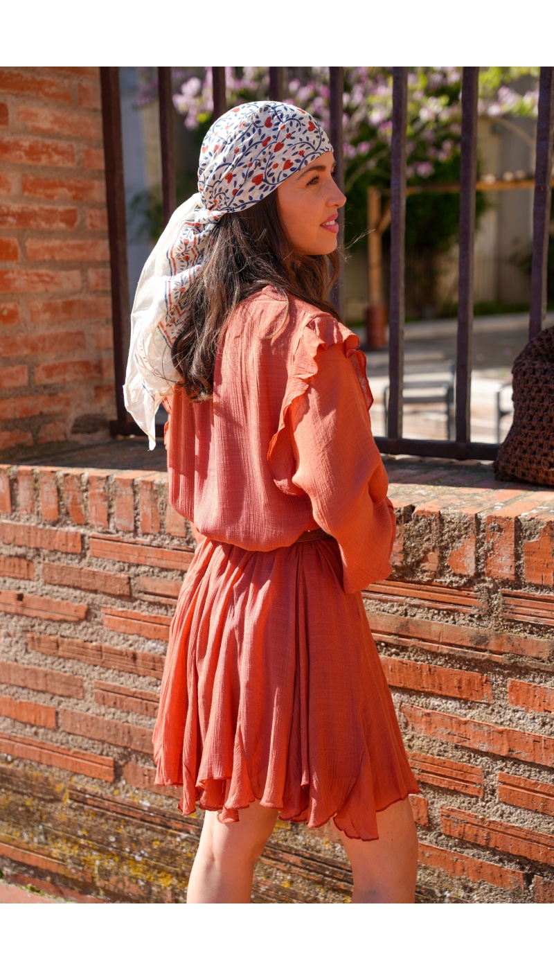Robe Courte Terracotta SOULY - Élégance pour Femmes