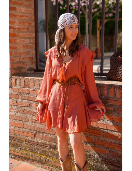 Robe Courte Terracotta SOULY - Élégance pour Femmes