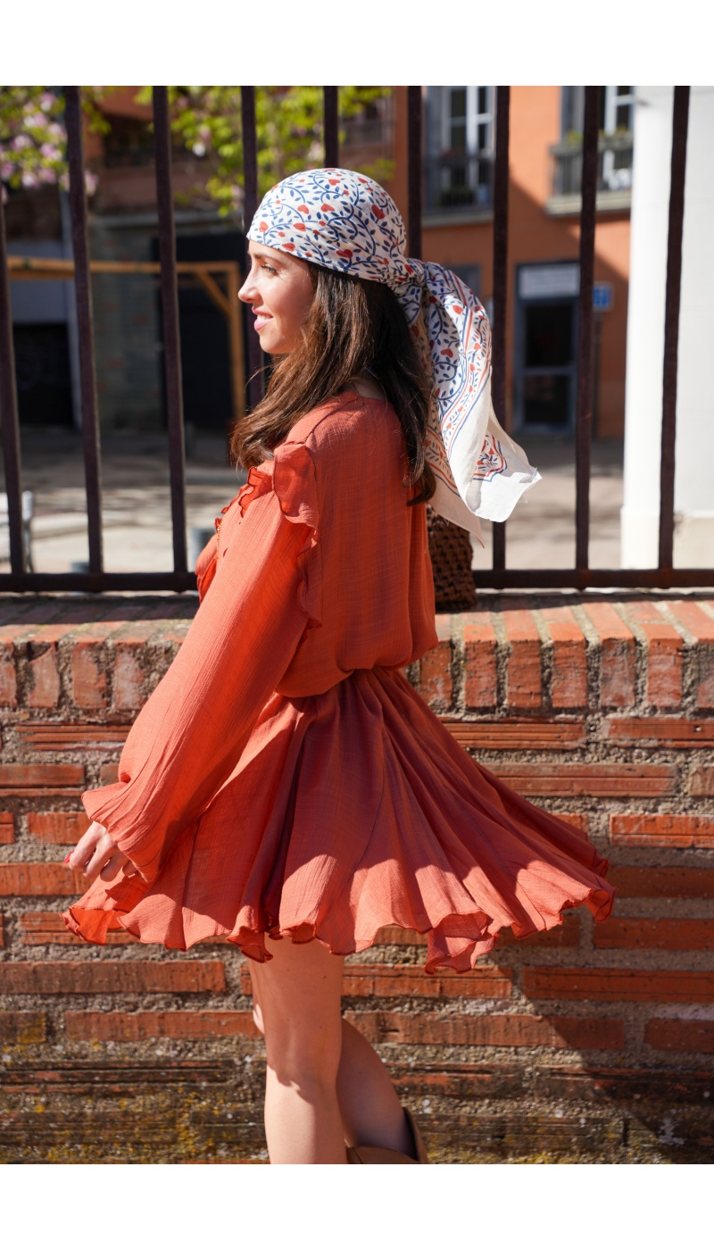 Robe Courte Terracotta SOULY - Élégance pour Femmes