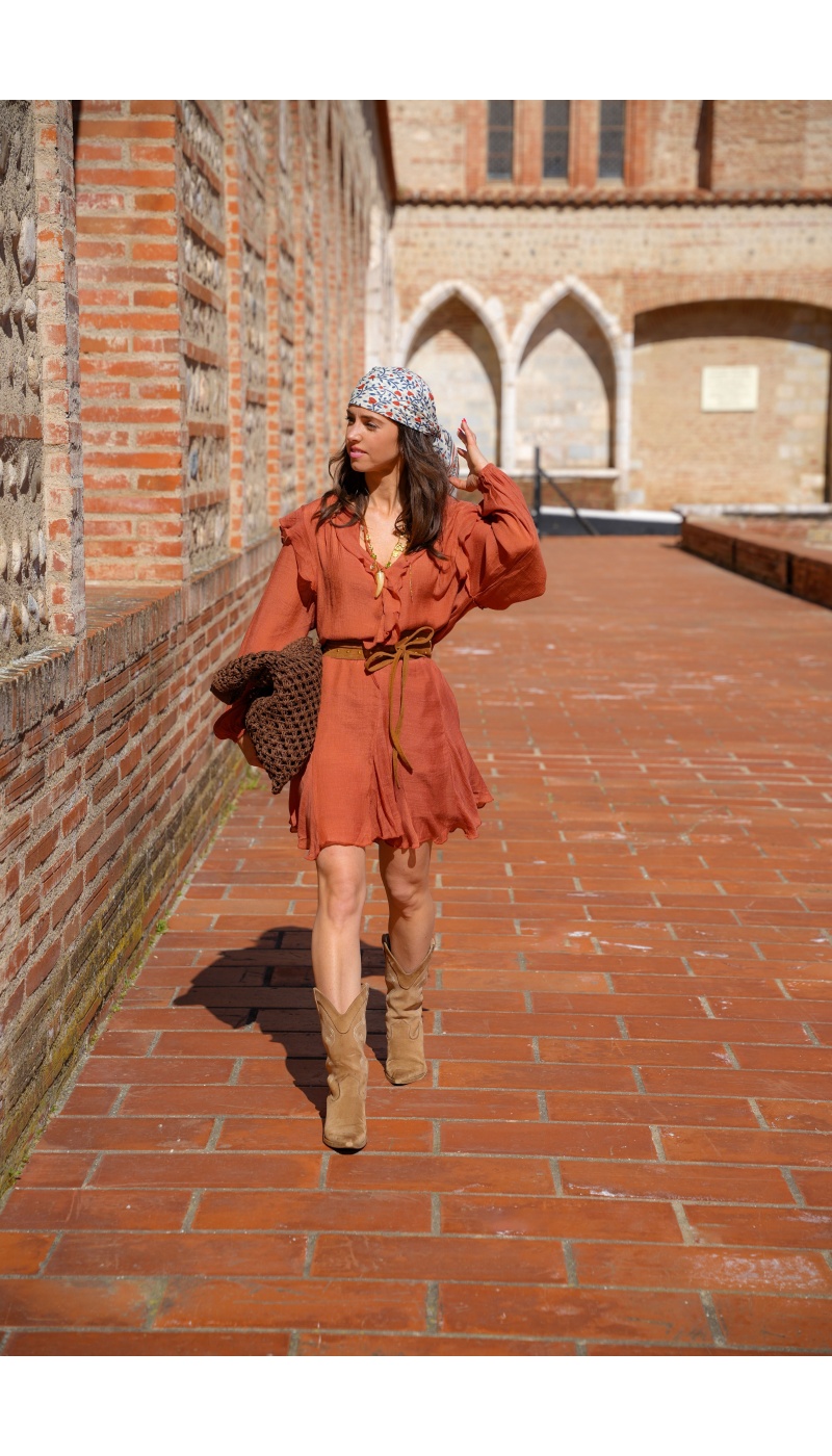 Robe Courte Terracotta SOULY - Élégance pour Femmes