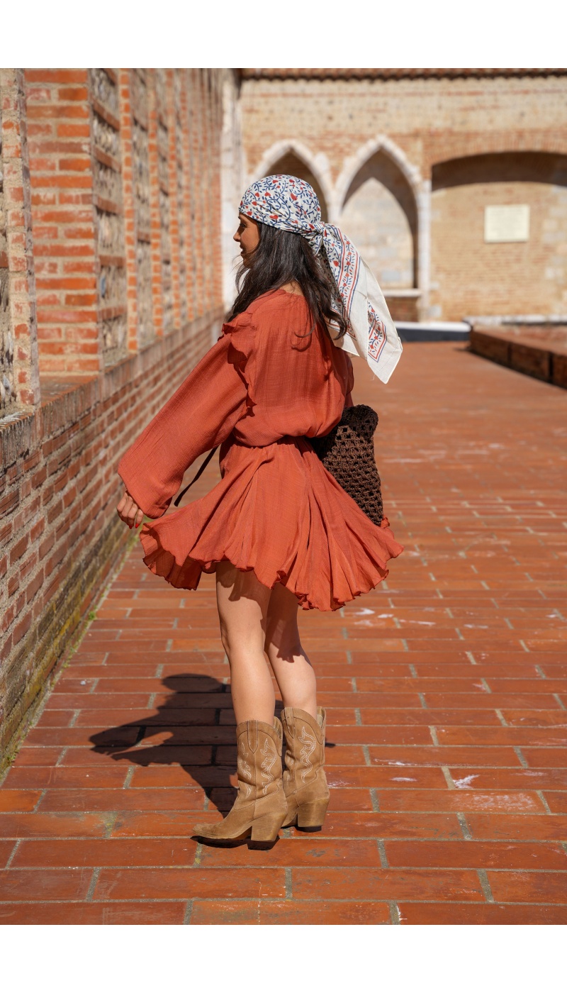 Robe Courte Terracotta SOULY - Élégance pour Femmes