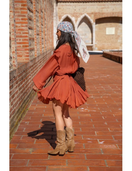 Robe Courte Terracotta SOULY - Élégance pour Femmes