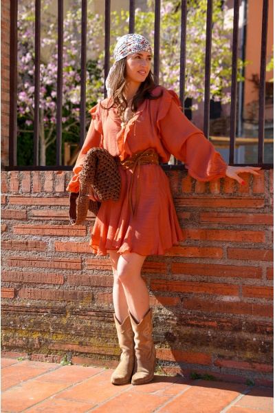 Robe Courte Terracotta SOULY - Élégance pour Femmes
