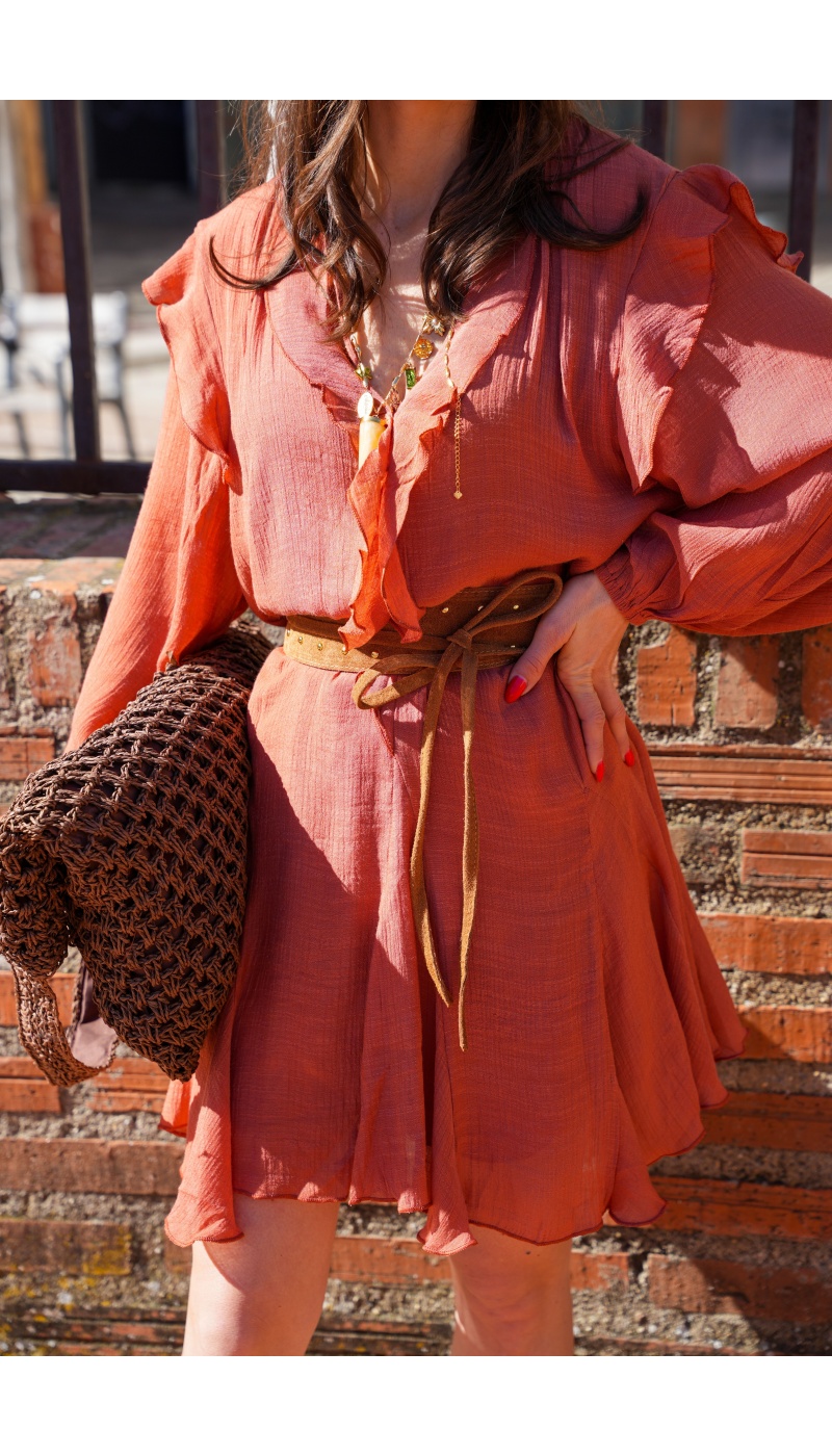 Robe Courte Terracotta SOULY - Élégance pour Femmes