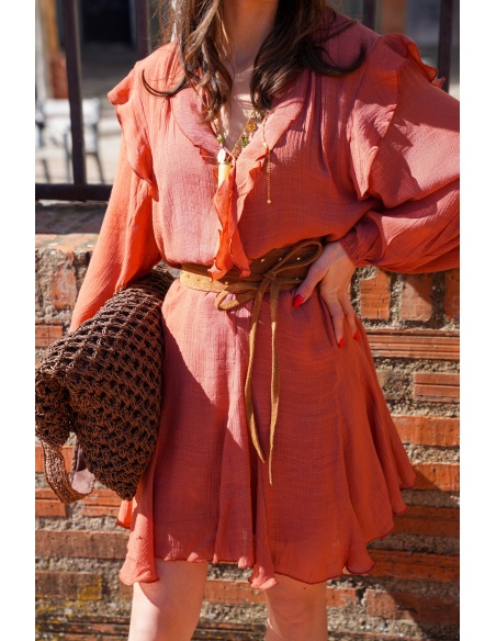 Robe Courte Terracotta SOULY - Élégance pour Femmes
