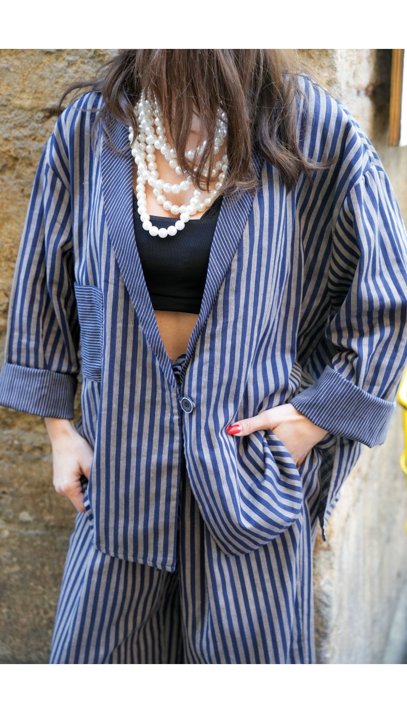 Giacca a righe blu scuro Johanna OUPY - Eleganza femminile