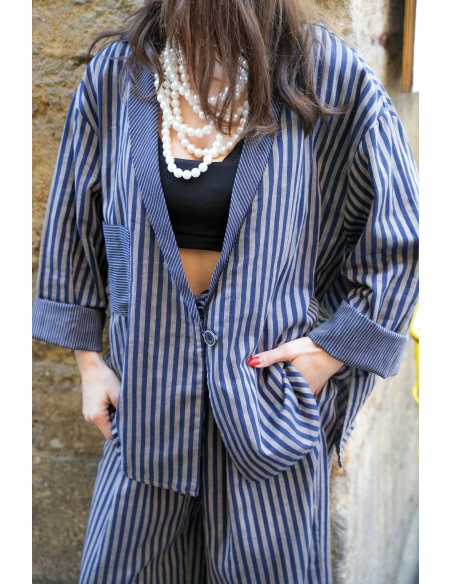 Giacca a righe blu scuro Johanna OUPY - Eleganza femminile
