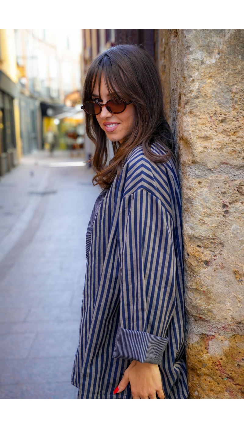 Johanna OUPY Chaqueta de rayas azul marino - Elegancia femenina