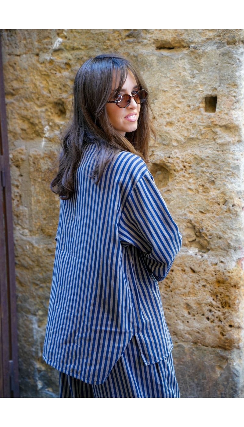 Johanna OUPY Navy Striped Jacket - Feminine Elegance