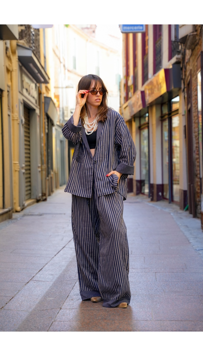 Giacca a righe blu scuro Johanna OUPY - Eleganza femminile