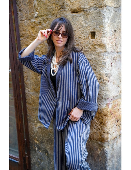 Johanna OUPY Navy Striped Jacket - Feminine Elegance