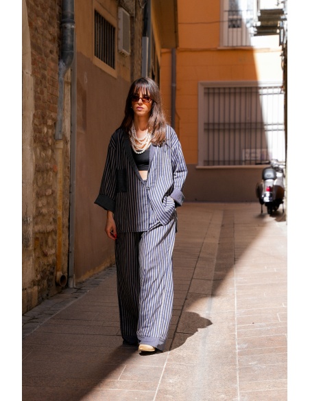 Johanna OUPY Navy Striped Jacket - Feminine Elegance