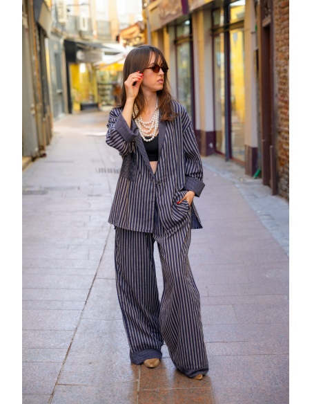 Giacca a righe blu scuro Johanna OUPY - Eleganza femminile
