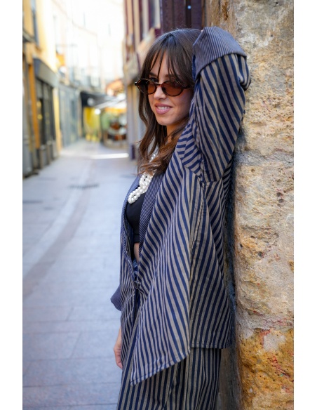 Johanna OUPY Chaqueta de rayas azul marino - Elegancia femenina