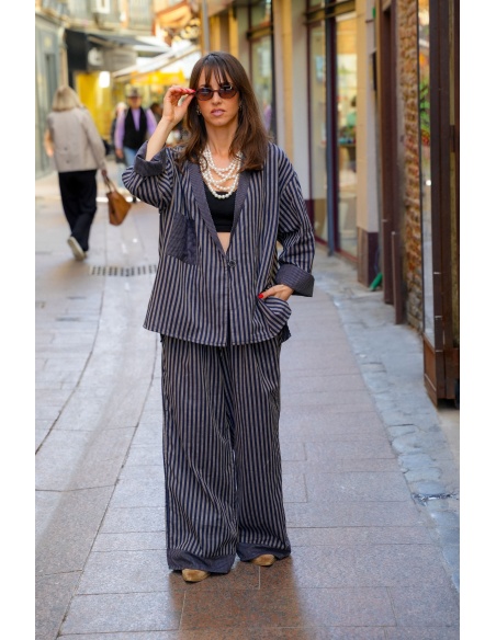 Pantalon Rayé Marine Johanna OUPA - Élégance Féminine