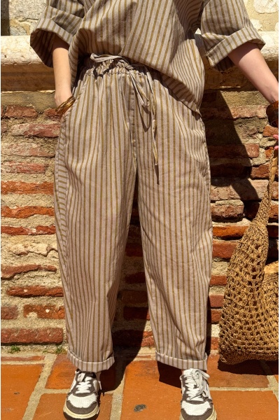 Pantalon Rayé Moutarde Johanna EVY - Style et Confort