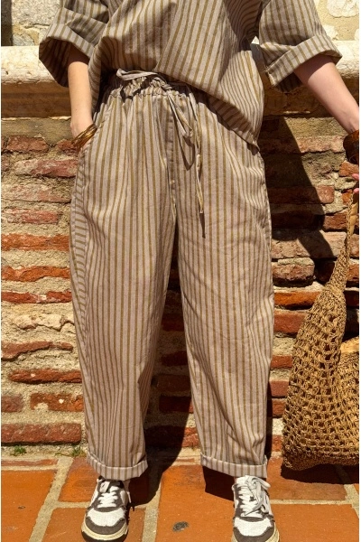 Pantalon Rayé Moutarde Johanna EVY - Style et Confort