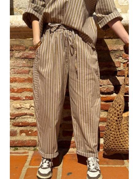 Pantalon Rayé Moutarde Johanna EVY - Style et Confort