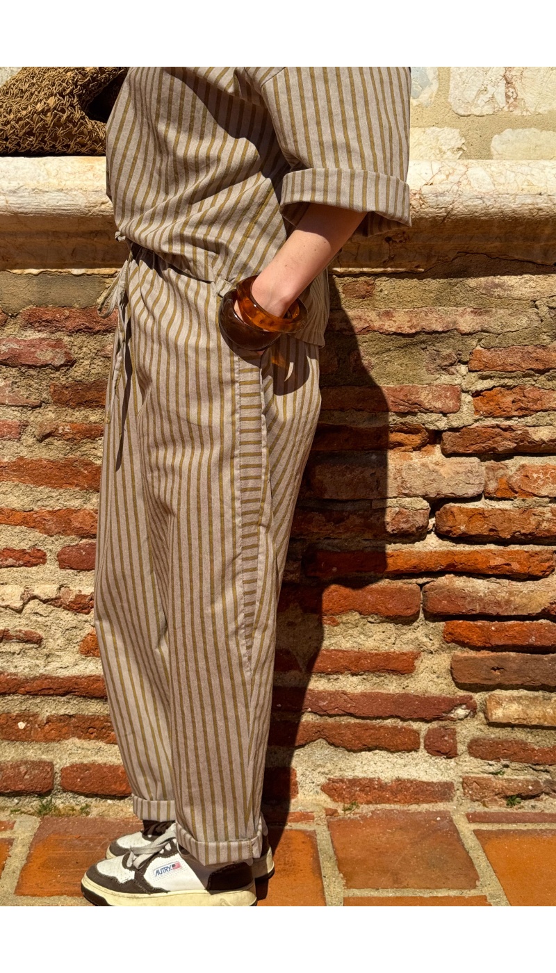 Pantalon Rayé Moutarde Johanna EVY - Style et Confort