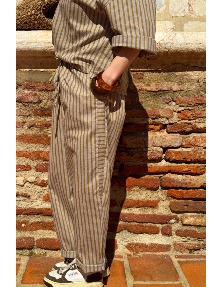 Pantalon Rayé Moutarde Johanna EVY - Style et Confort