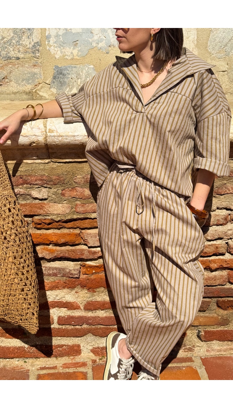 Blouse Rayée Moutarde Johanna LARA - Élégance et Style