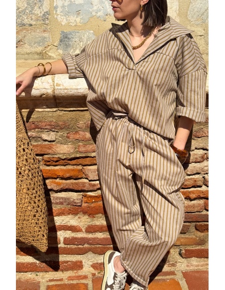 Blouse Rayée Moutarde Johanna LARA - Élégance et Style