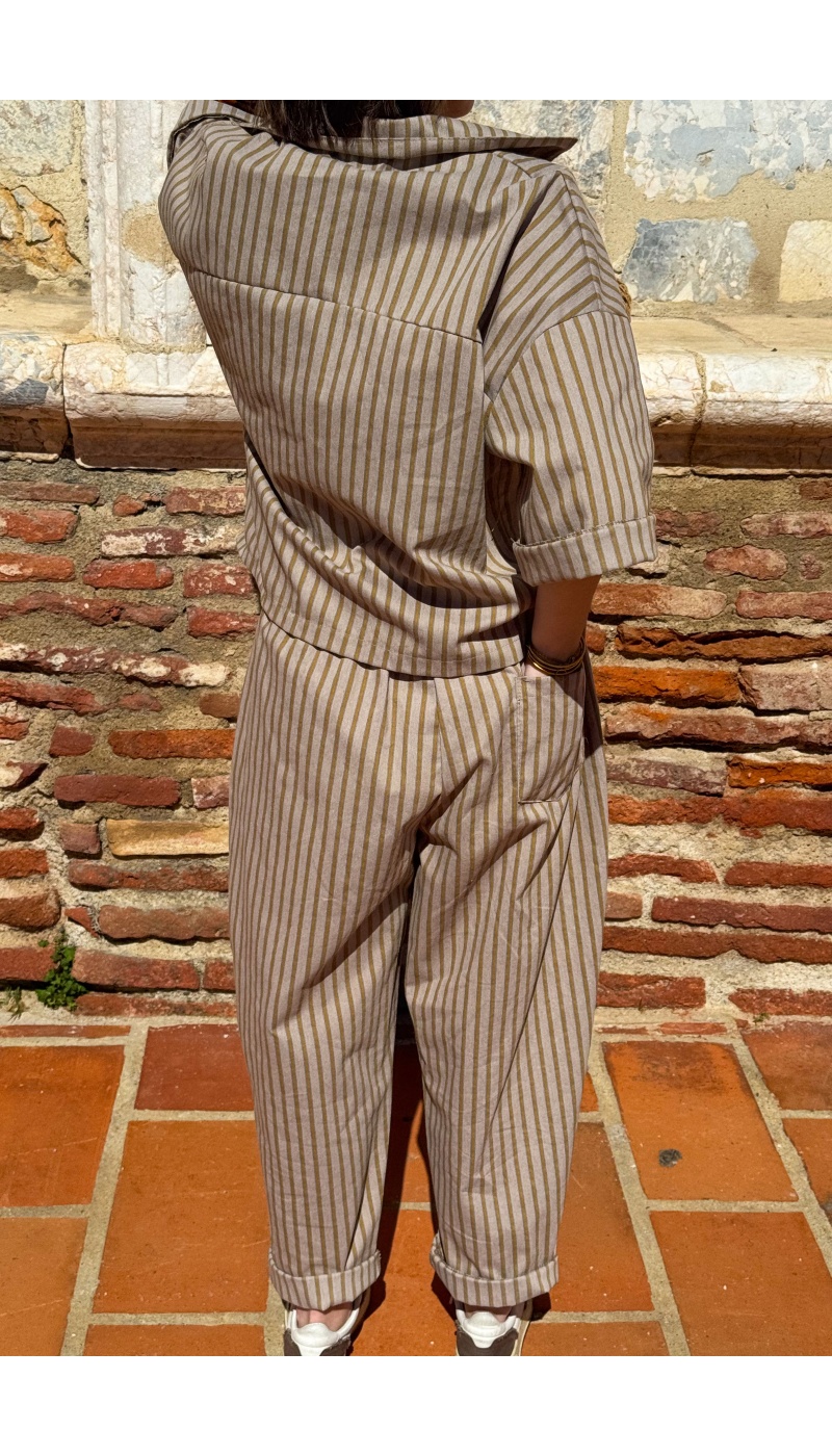 Pantalon Rayé Moutarde Johanna EVY - Style et Confort