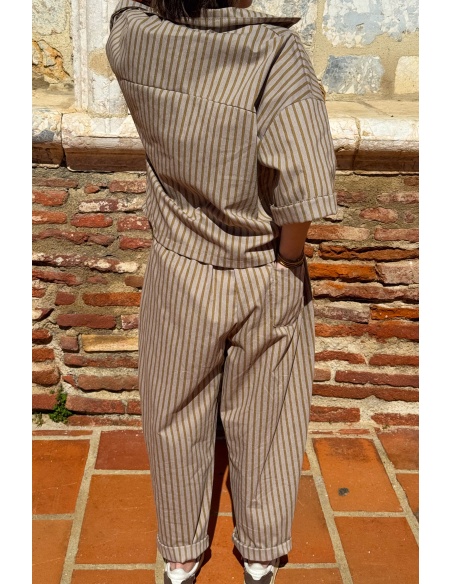 Pantalon Rayé Moutarde Johanna EVY - Style et Confort