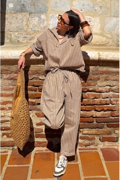 Pantalon Rayé Moutarde Johanna EVY - Style et Confort 2