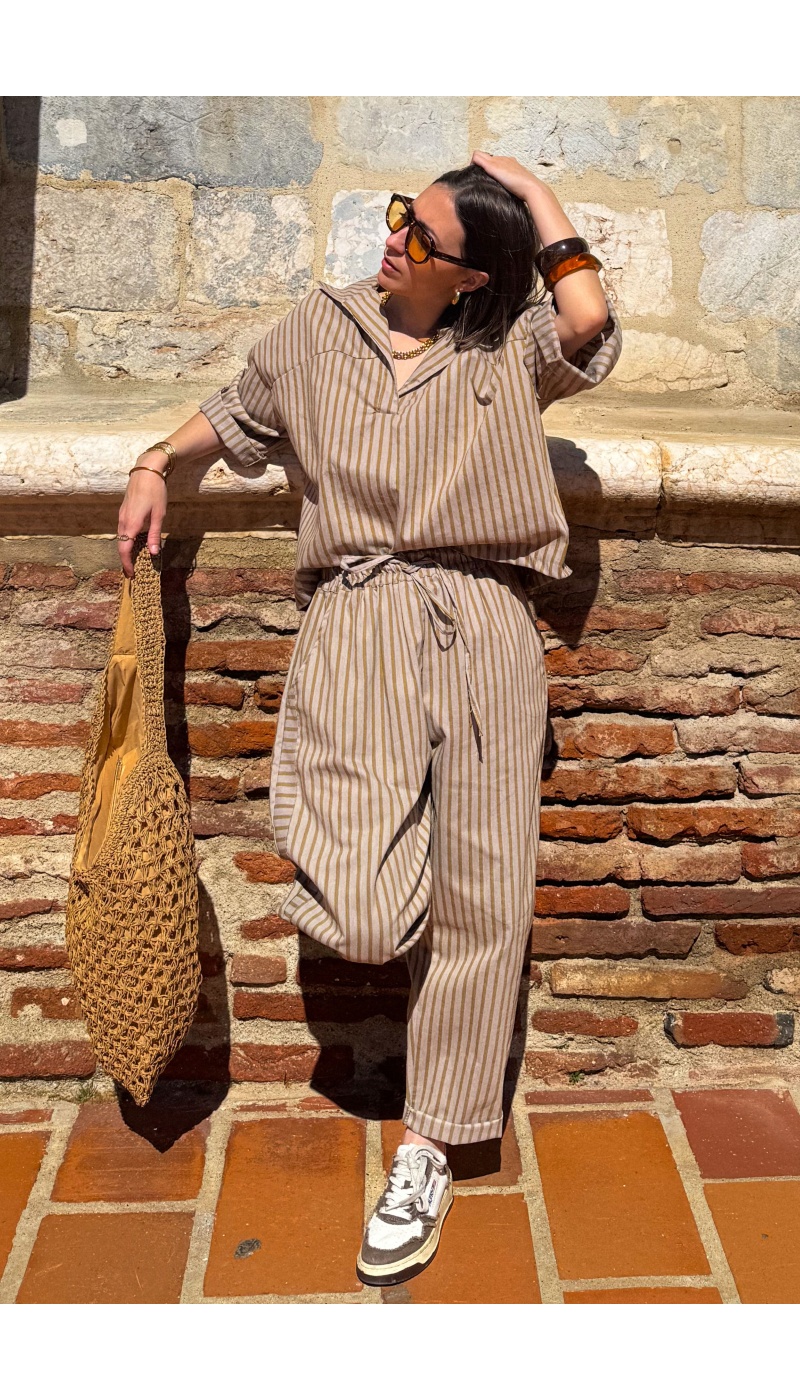 Pantalon Rayé Moutarde Johanna EVY - Style et Confort