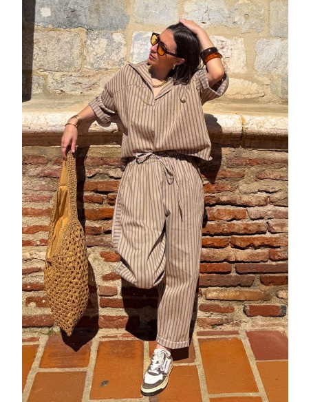 Pantalon Rayé Moutarde Johanna EVY - Style et Confort