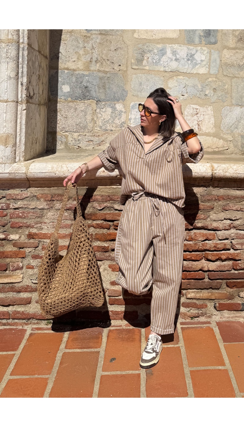 Pantalon Rayé Moutarde Johanna EVY - Style et Confort