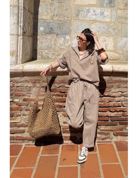 Pantalon Rayé Moutarde Johanna EVY - Style et Confort