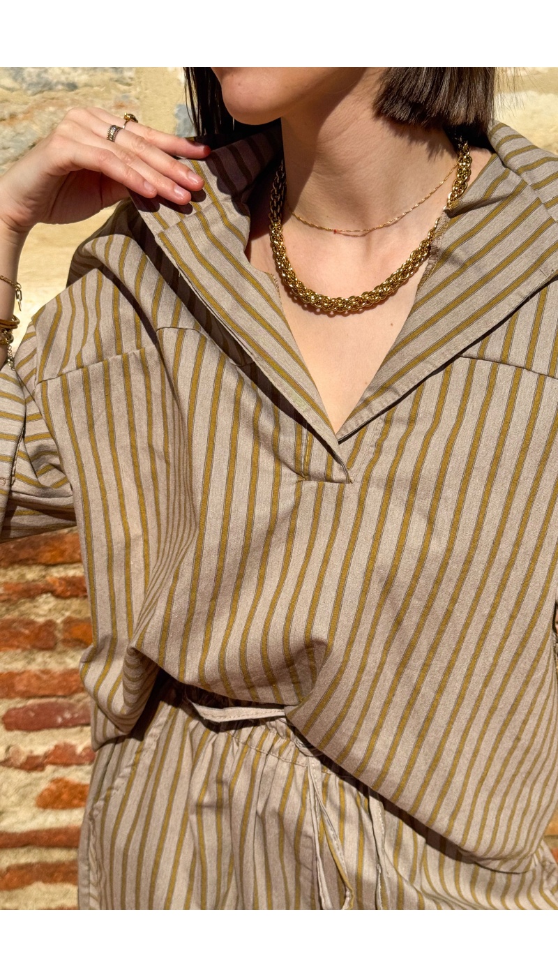 Blouse Rayée Moutarde Johanna LARA - Élégance et Style