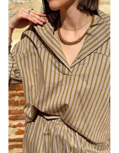 Blouse Rayée Moutarde Johanna LARA - Élégance et Style