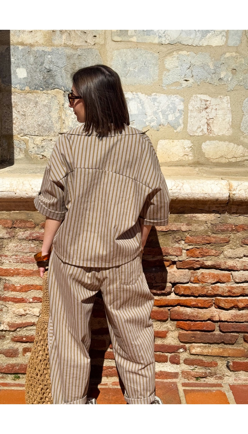 Pantalon Rayé Moutarde Johanna EVY - Style et Confort