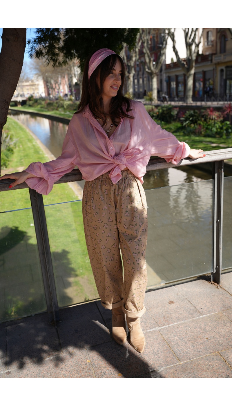 Pantalon Johanna Fleurs Beige - Élégance Féminine JUDIE